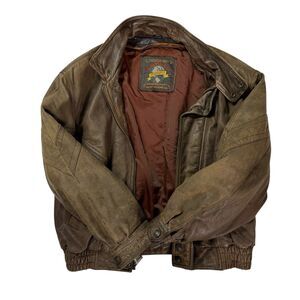 Wilsons Adventure Bound Brown Distressed Leather Aviator Bomber Jacket SZ L